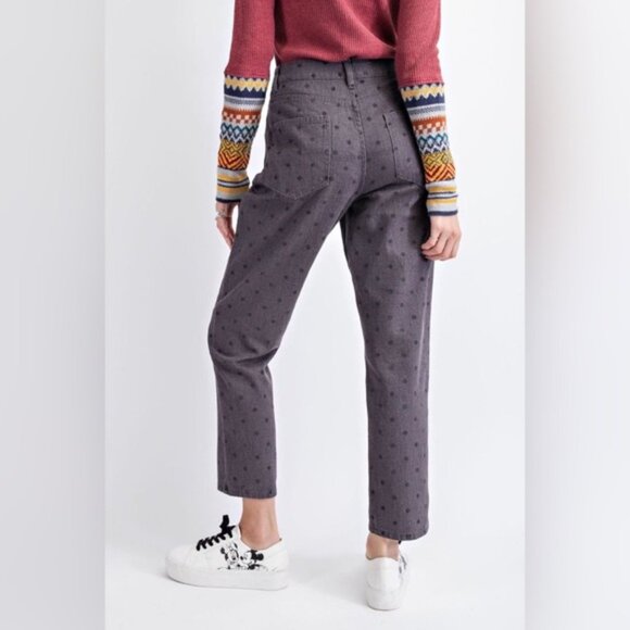 Easel Polka Dot Garment Dyed High Waisted Straight Leg Pants New Small Ash Black - Picture 6 of 11